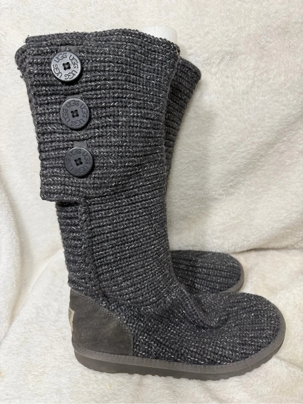 Ugg Australia Cardy Boot Sweater Boots Button Detail 1876 Gray Size 8